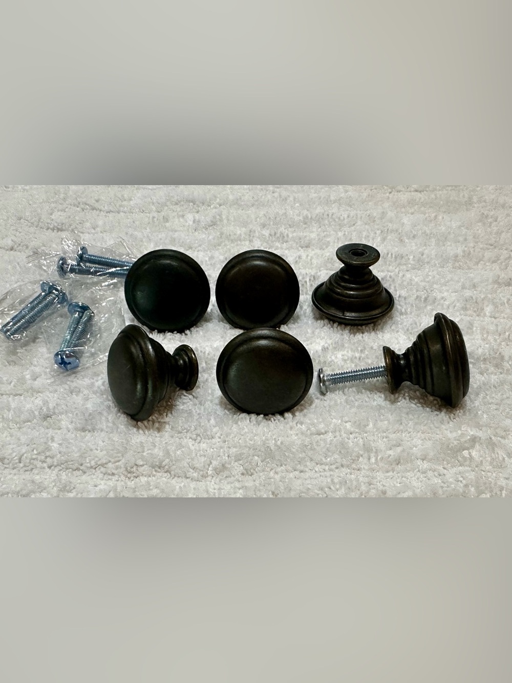 Lot of 6 cabinet knobs/Drawer pulls bronze tone dark brown includes screws.